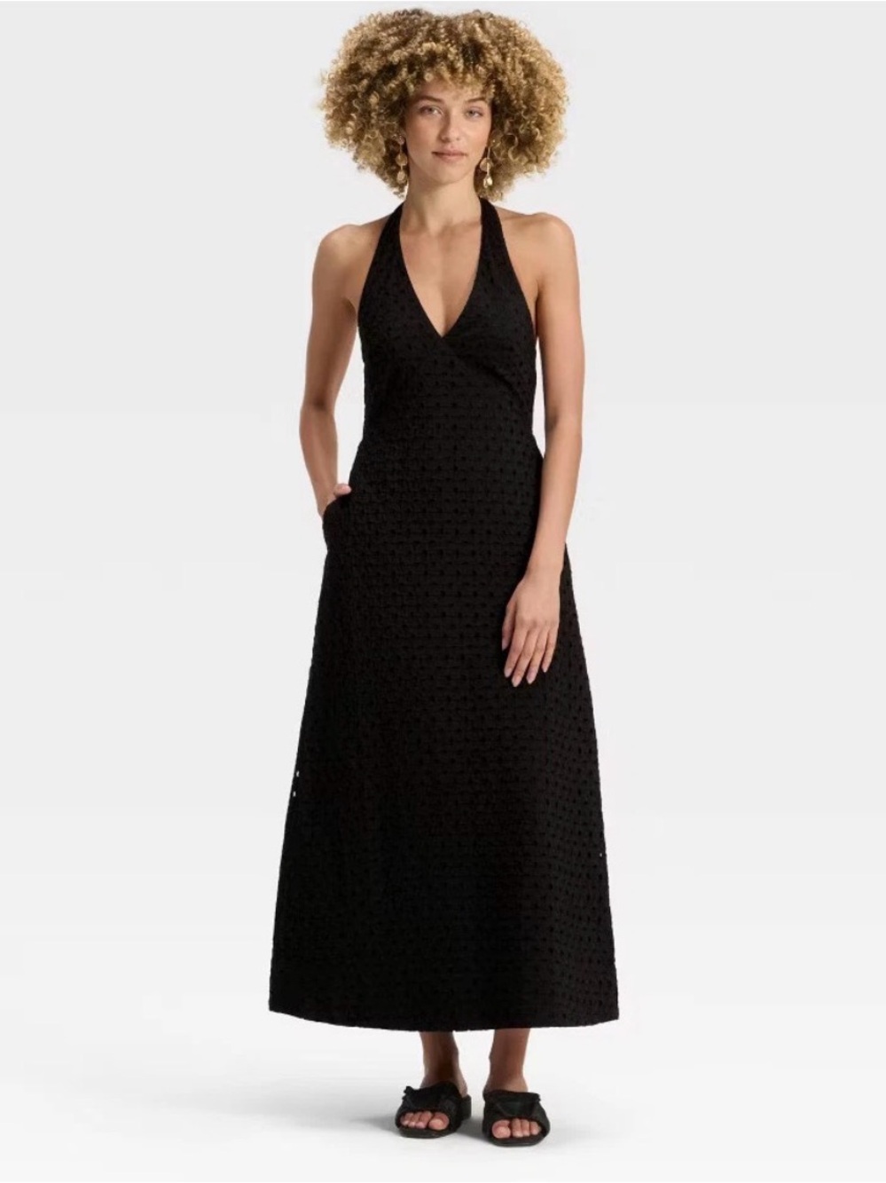 🌺NWT A NEW DAY BLACK EYELET HALTER MAXI SUNDRESS SIZE SMALL🌺